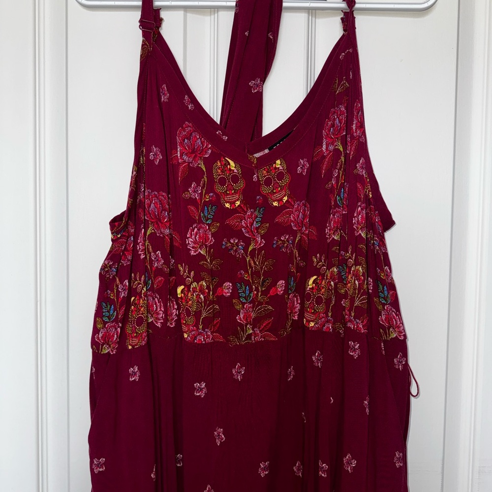 torrid Burgundy Floral Embroidered Tank Dress